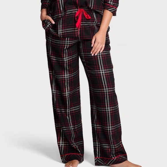 Victoria's Secret Flannel Long Pajama Set Black Red White Plaid Signature PJ S - Picture 6 of 10
